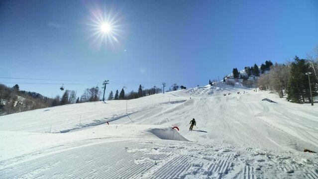 Ski Trick Fail - Slow Motion, Wide Shot