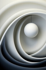 White ball in the middle of a spiral. Minimalistic background.