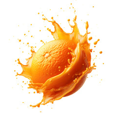 orange with orange splash, fresh orange, orange juice, generated by an Artificial Intelligence