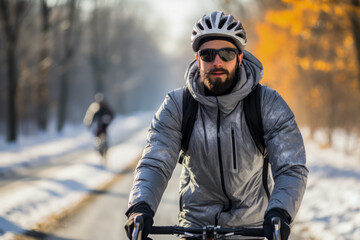 Cyclist demonstrating winter bike commute with efficient thermal gear on 