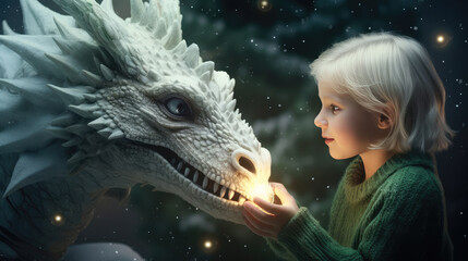 A child with a mythological dragon is a symbol of the new year 2024.