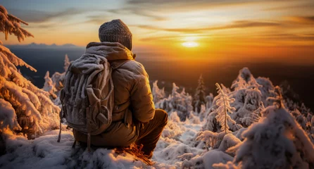 Fotobehang Photographer capturing winter scenery aided by superior warmth-retaining thermal attire  © fotogurmespb