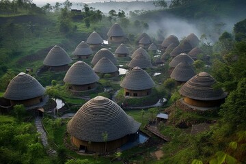 A futuristic village in Indonesia. Generative AI