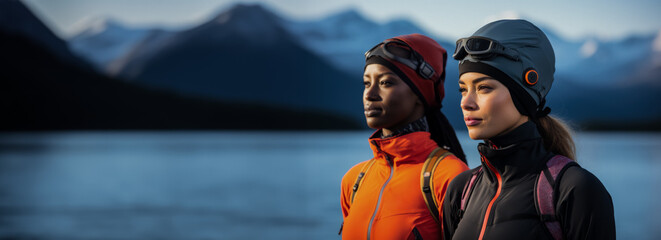 Wind-resistant thermal gear for watersports enthusiasts in icy conditions  - obrazy, fototapety, plakaty