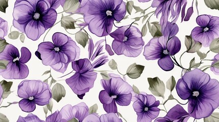  a purple flower pattern is shown on a white background with green leaves.  generative ai