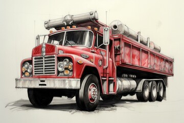 Drawing of a fire truck. Generative AI