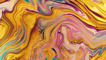 marbled colors paint pour technique on textured paper surface - gold, pink and more