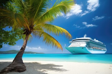 Cruise Ship With Palm Tree on Coral Beach