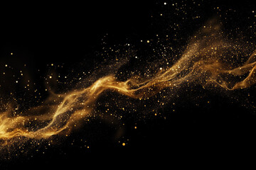 Fototapeta na wymiar Golden Glitter Confetti Wave on Black Background