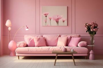 Simplistic pink-themed room. Generative AI