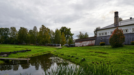 Fototapeta na wymiar Russia. Kirillo-Belozersky Monastery. Sviyaga River. On the right is the Brotherhood of the monastery
