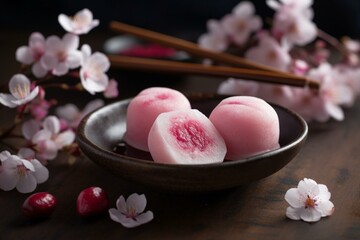 Obraz na płótnie Canvas Cherry blossom sweets cherry mochi. Generative AI
