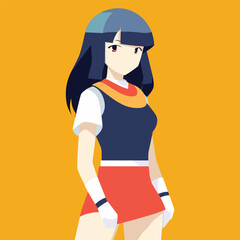 Fototapeta na wymiar Flat Illustration of Anime Girl isolated on Orange Background
