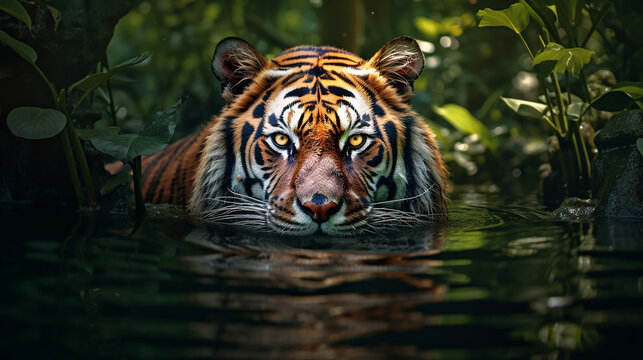tigre poderoso no lago 