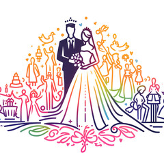 Obraz na płótnie Canvas Colorful Silhouette Wedding Clipart | Simple Minimalist Love and Celebration