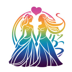 Colorful Silhouette lesbian Wedding Clipart | Simple Minimalist Love and Celebration