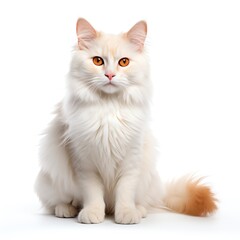 a white cat with orange eyes