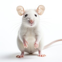 a white mouse standing on its hind legs