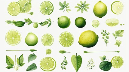  a collection of lemons, limes, and leaves. generative ai