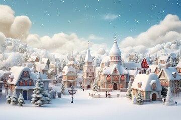 Christmas village landscape in a vintage style.