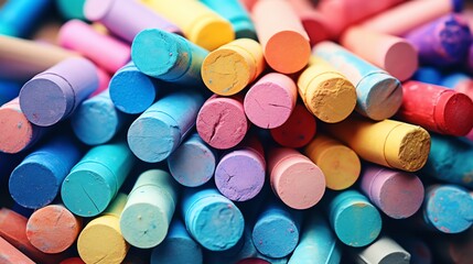 a close up of colorful chalks - obrazy, fototapety, plakaty