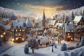 Photo sur Plexiglas Gris Christmas village landscape in a vintage style.