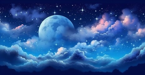 Night sky with full moon and clouds, generative ai. - obrazy, fototapety, plakaty