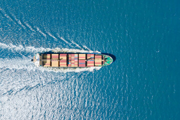 Aerial top view Container ship full load container on sea, for logistics , shipping , import export...