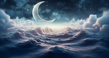Obraz na płótnie Canvas Night sky with full moon and clouds, generative ai.
