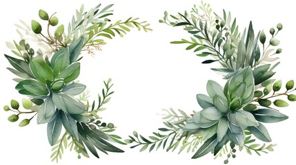 Obraz na płótnie Canvas a wreath made of green leaves and branches on a white background. generative ai