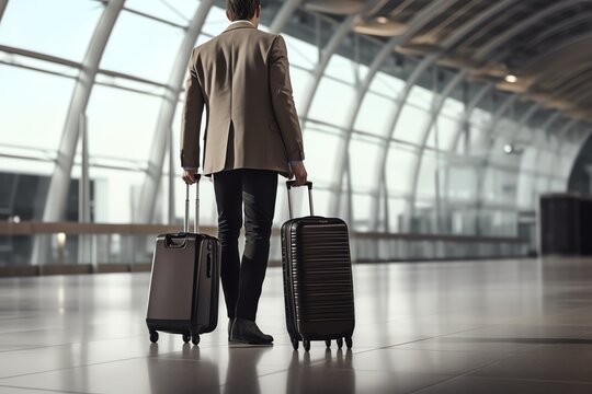 a man in a suit holding luggage
