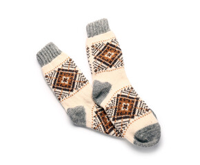 Warm socks on white background