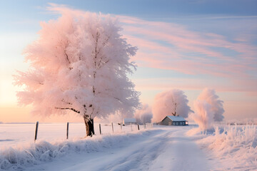 Obraz na płótnie Canvas Frozen Beauty, Majestic Winter Landscape with Enchanting Trees