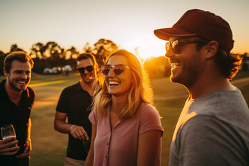 close up photo of friends laughing and playing golf
