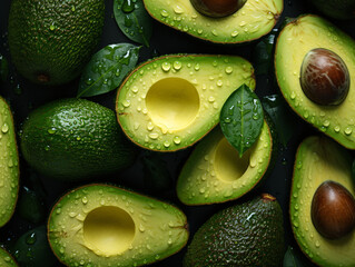Photo of a flat background. The theme is_texture of avocados