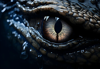 Photo crocodile or alligator eyes up close - obrazy, fototapety, plakaty