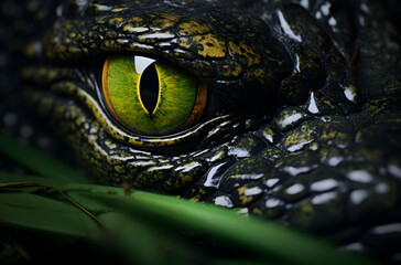 Photo alligator eyes through macro photography