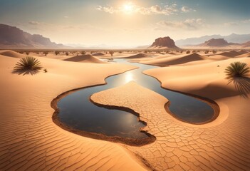 Cracked ground of a dried up lake or river in the desert as result of drought and extreme heat. Rivers and lakes worldwide are running dry. No freshwater for people to drink. Dries, Global drought