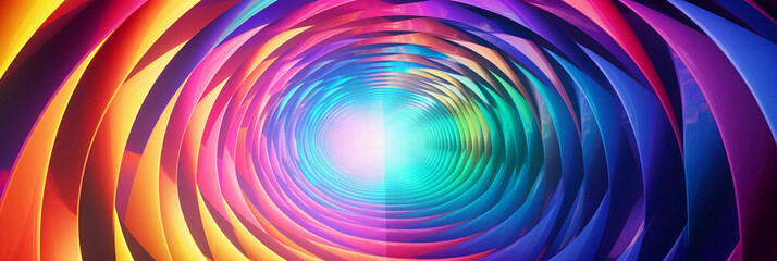 Kaleidoscope tunnel view, vibrant rainbow colors, spiraling motion effect