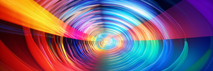 Kaleidoscope tunnel view, vibrant rainbow colors, spiraling motion effect