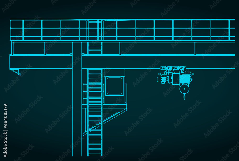 Wall mural gantry crane blueprint