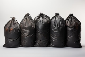 Black garbage bags isolated on white background, Garbage bags with garbage, Ai Generated