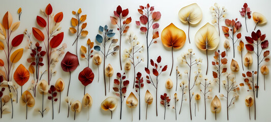 fall leaves arranged on a white background