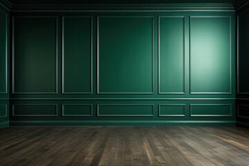 Green interior with wooden floor. 3d rendering mock up toned image, Ai Generated