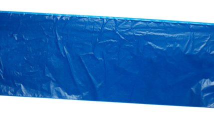 Blue plastic garbage bag, isolated on white, top view, clipping path
