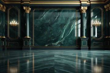 Luxury interior with marble walls and floor, 3d render, AI Generated - obrazy, fototapety, plakaty