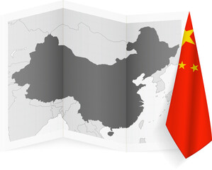China grayscale map and hanging flag.