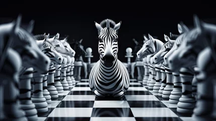 Fotobehang  a chess board with zebras and chess pieces on it.  generative ai © Anna