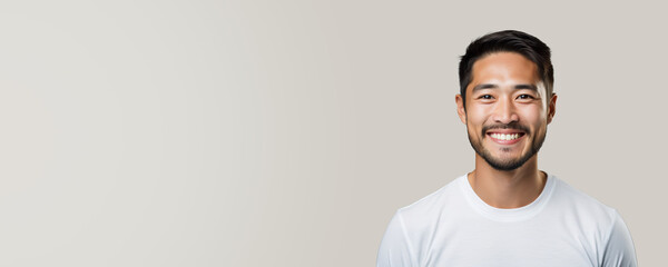 Expressive Asian Male in a white shirt, Asian American male, man on an isolated background with copy space, room for text