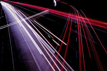 Fototapeta na wymiar cros lights of cars with night. long exposure, light lines